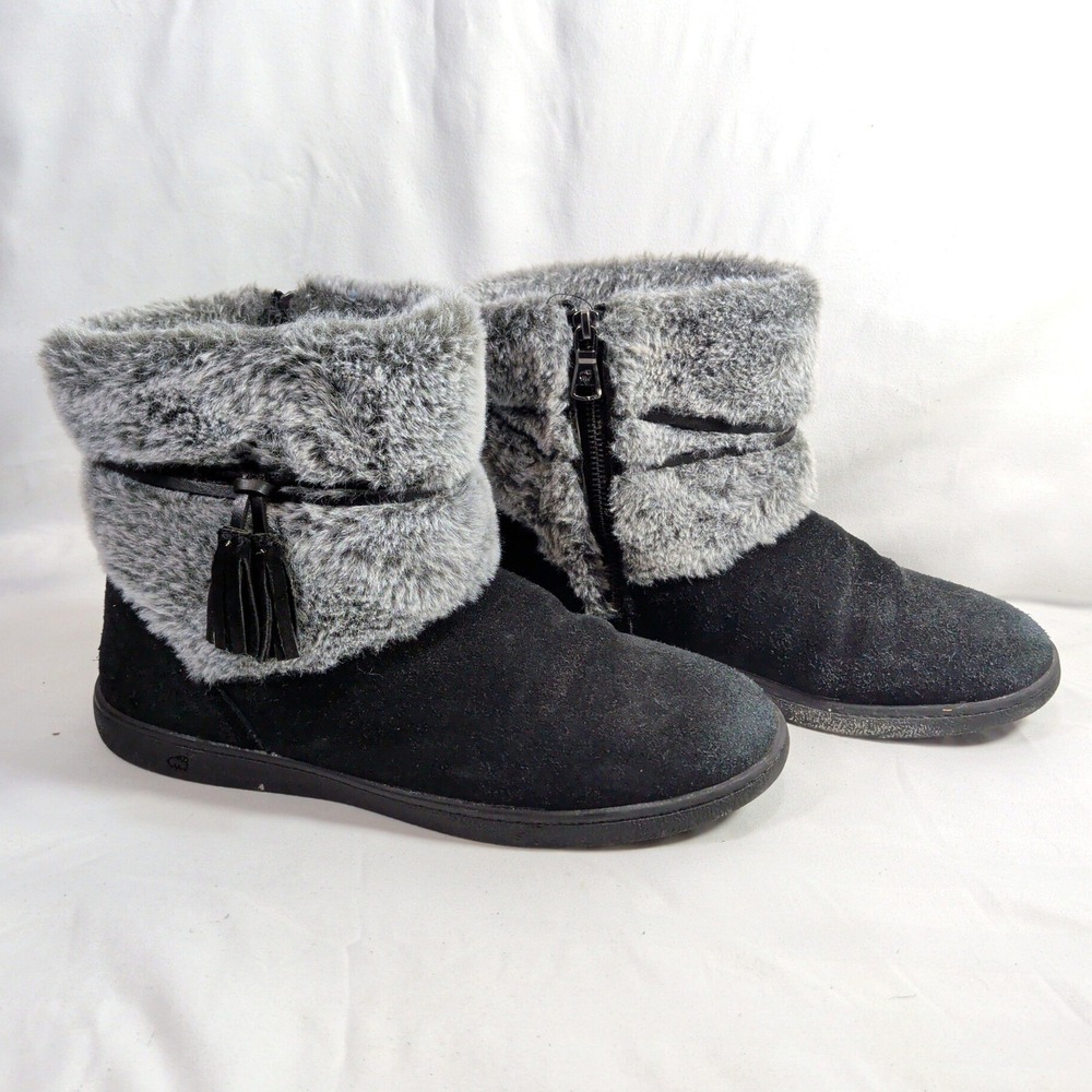 Lamo Black Dharma Ankle Boots; Suede Faux Fur Tassel Zip